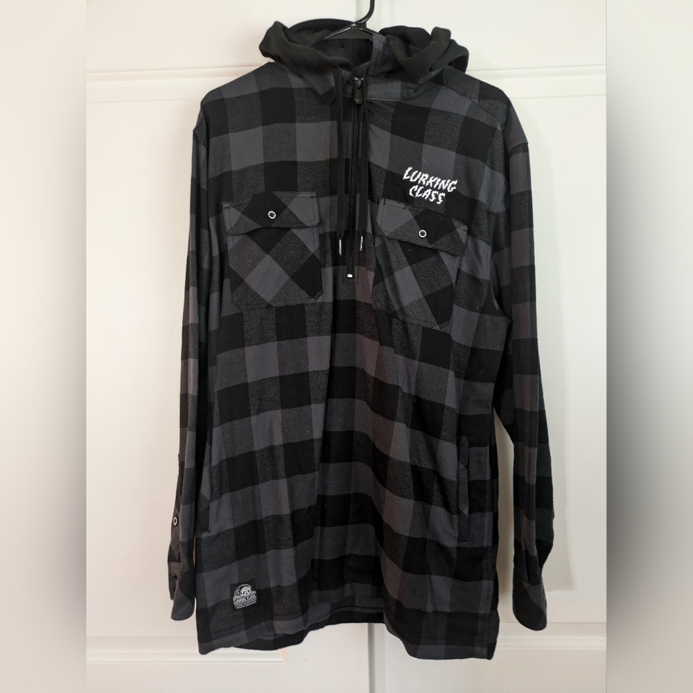 Men's Sketchy Tank Lurking Class Plaid Hoodie Shirt Size Large